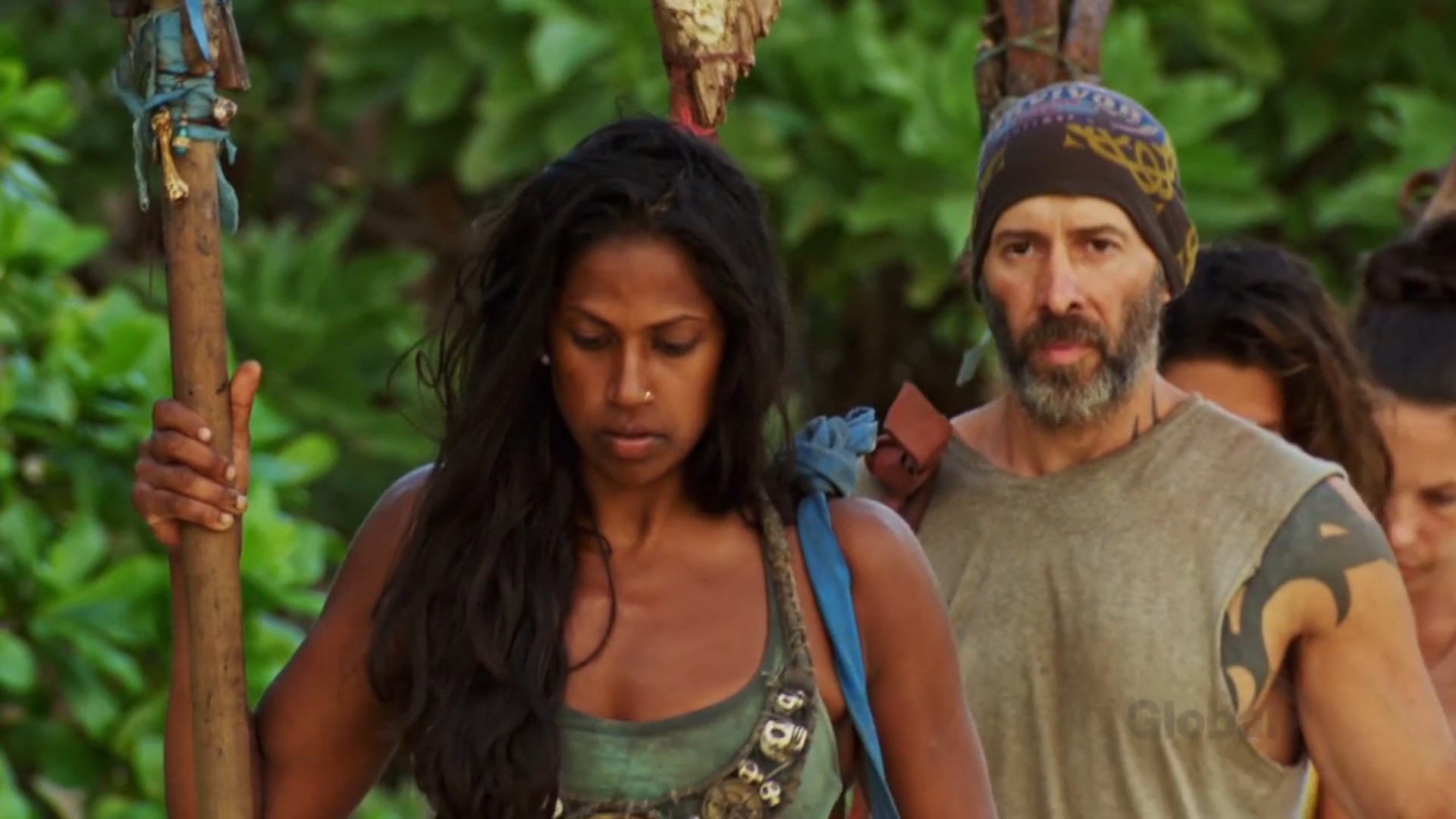 Natalie, Tony, Michele, and Sarah walking to Final 4 Tribal Council on Survivor: Winners at War