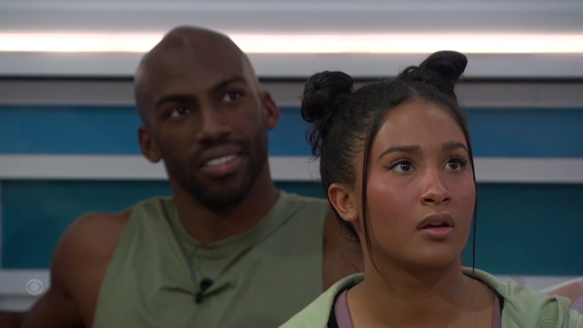 Hannah and Xavier hearing about the Double Eviction on Big Brother 23